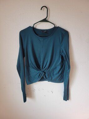 Zobha Women's Twist Front Long Sleeve Blue Cropped Size Small